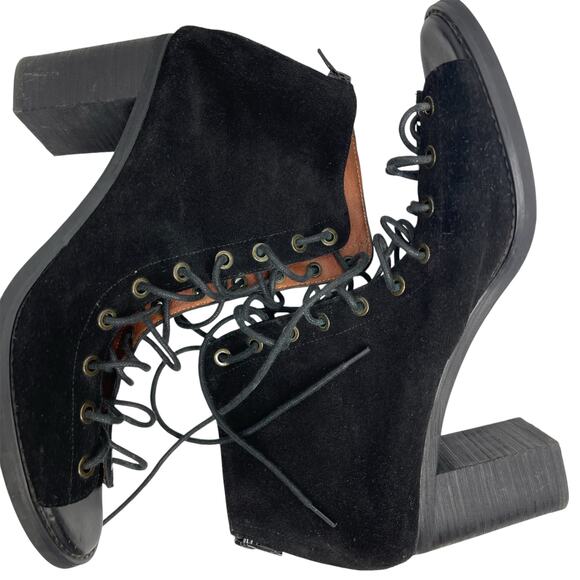 Jeffrey Campbell Cors peep toe lace up suede heel booties size 11 black - Picture 5 of 11
